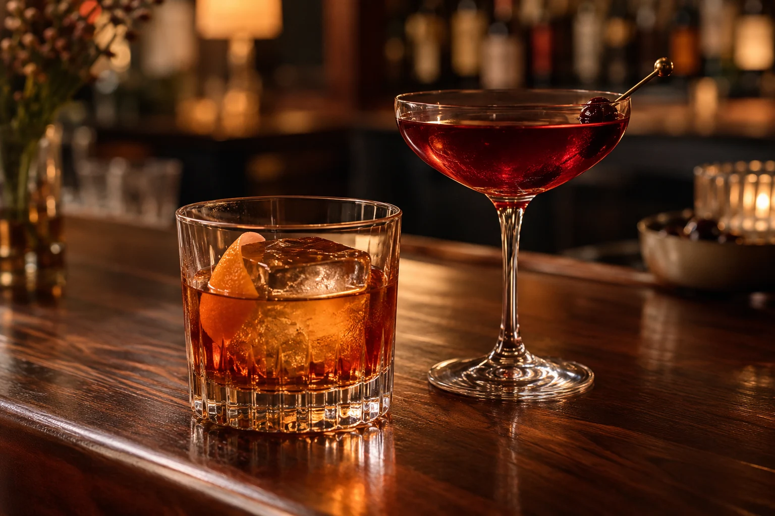 Cocktails and ingredients on the bar